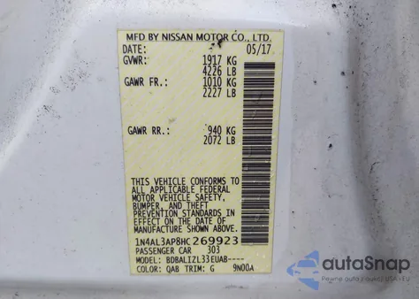 2017 Nissan Altima 2.5 Sv from USA, damaged, VIN 1N4AL3AP8HC269923